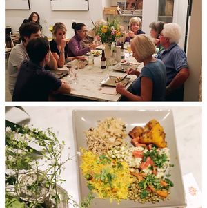 a healthy community eats together! we have communal tables at the Bistrot  at Badaboom in Nice