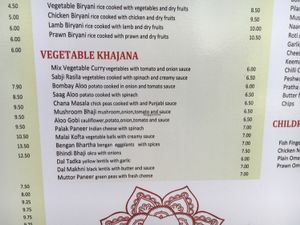 vegetarian options on menu  at Shalimar in Lagos