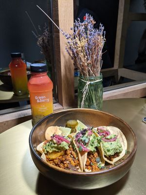 tacos (they came cold😒) at Green&Berry in Barcelona