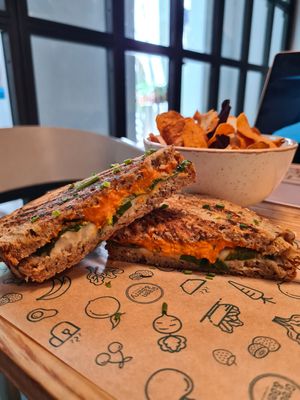 Vegan grilled cheese at Green&Berry in Barcelona