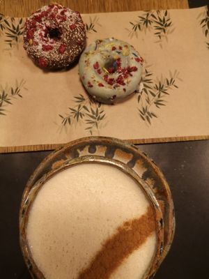 Chai latte and doughnuts at Green&Berry in Barcelona