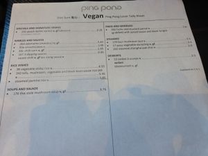 the vegan menu at Ping Pong Dim Sum in South East London