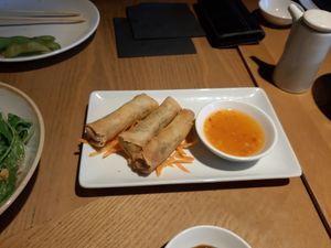 Springrolls with spicy mango sauce at Ping Pong Dim Sum in South East London