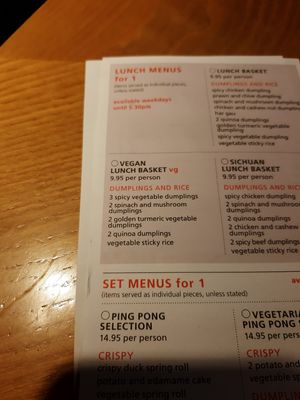 Menu at Ping Pong Dim Sum in South East London