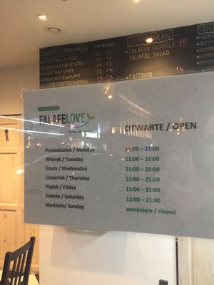 New opening hours at Falafelove - Srodmiescie in Warsaw