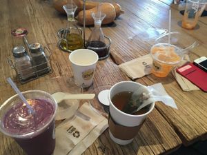 My food mess. Tea, musli, smoothie, juice ... at Ziva To Go - Market in Mallorca