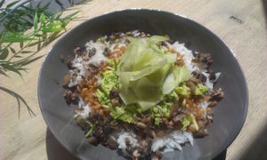 Épautre, Riz Thai, Champignons, Courgettes, Chou rave at Green Bowl in Aix-en-provence