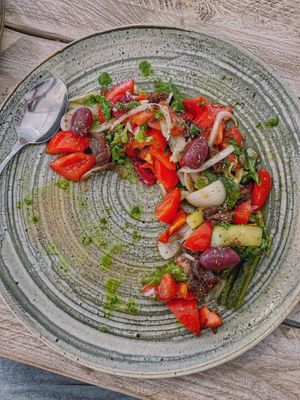 Beautiful fresh Greek village salad at Yard of Taste in Zakynthos