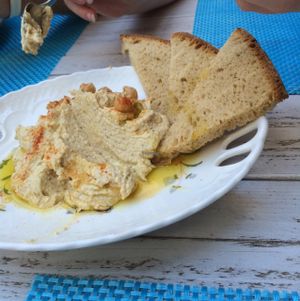 humous and bread at Yard of Taste in Zakynthos