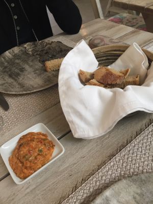 Eggplant Pepper Dip and Spurdough Bread at Yard of Taste in Zakynthos