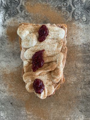The “peanut mouse” which is like a peanut butter and jam on toast but with a major twist! It is absolutely amazing  at Yard of Taste in Zakynthos