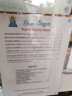 vegan menu at Blue Ginger in Whitianga
