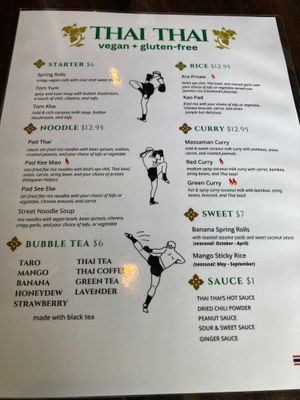 Vegan menu at Thai Thai in Lakewood