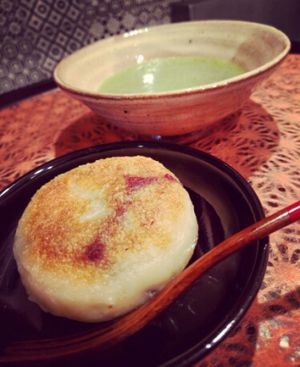 mochi sweet which was served after lunch  at Shanti Yoga Vegan Cafe in Hiroshima