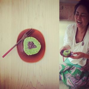 Green tea sweet beans roll cake at Shanti Yoga Vegan Cafe in Hiroshima
