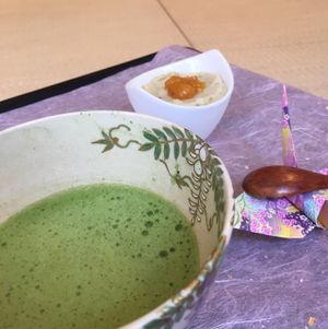 matcha tea & dessert  at Shanti Yoga Vegan Cafe in Hiroshima