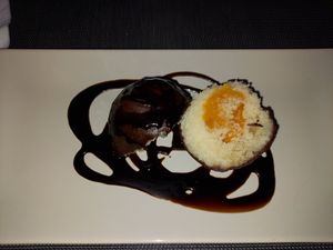 Vegan chocolate coated coconut sweet with apricot centre at Land of Freedom in Fuerteventura