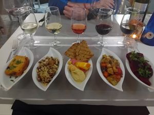 Vegan tapas with taster wines. at Land of Freedom in Fuerteventura