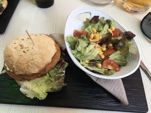 Vegan burger  at Green Iguana Bar in Malaga