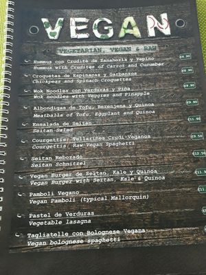 ganze Seite vegan   at Me Gusta in Mallorca