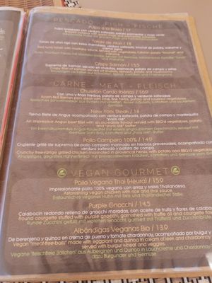 Menu 22nd August 2019 at Me Gusta in Mallorca