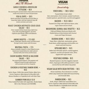 vegan menu on right  at Lazy May's in Greenway