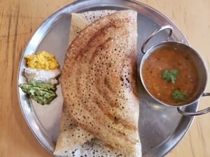 The dosa plate - beautiful presentation at Dosa Bar in Tel Aviv