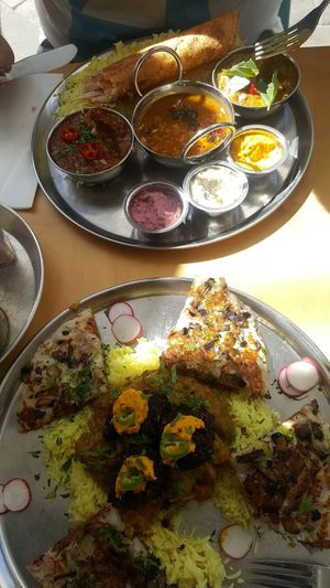 Thali set (top) Ganesh thali (bottom) at Dosa Bar in Tel Aviv