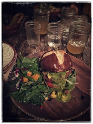 Jamican me crazy burger. So good! at EVE in Encinitas