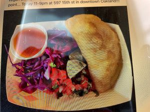 Vegan shrimp empanada!!! at Taqueria La Venganza in Oakland