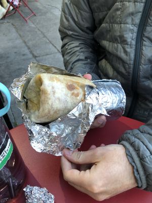 Burrito outside   at Taqueria La Venganza in Oakland