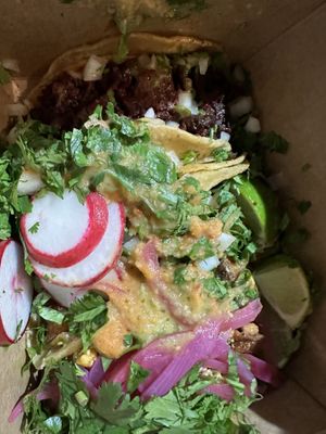 4 different tacos  at Taqueria La Venganza in Oakland