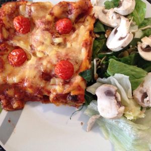 lasagna at YoVegetariano in Saltillo