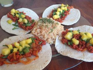 tacos soja pastor at YoVegetariano in Saltillo