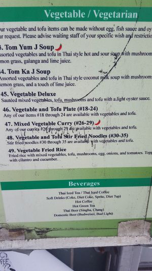 Vegan menu options, just specify no fish sauce, no egg, only tofu and veggies. at Chabaa Thai Cuisine in San Francisco
