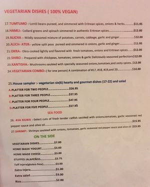 Vegan options at New Eritrea in San Francisco