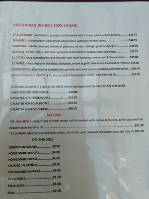 menu 6/22/25 at New Eritrea in San Francisco