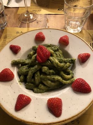 Strawberry pasta at Orto in Rome