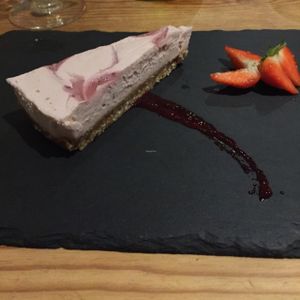 Vanilla and raspberry cheesecake  at Amala Conscious Food in Bournemouth