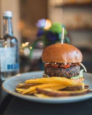 vegan black bean burger at Ground Coffee Society in South West London
