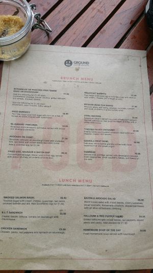 Brunch & lunch menu at Ground Coffee Society in South West London