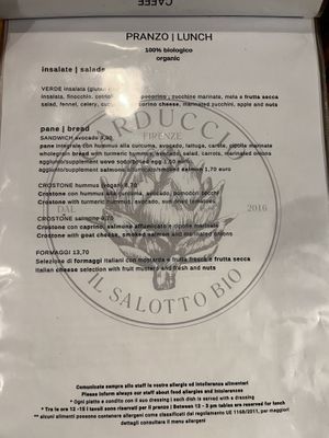 Menu  at Carduccio in Florence