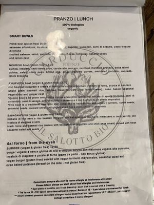 Menu  at Carduccio in Florence