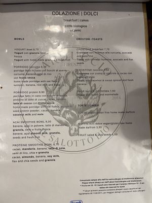 Menu  at Carduccio in Florence