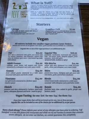 So many vegan options at Teff in Stamford