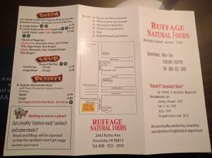 Menu as at Oct 2016 - back at Ruffage Natural Foods in Honolulu