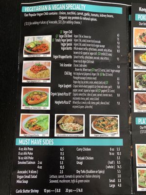Updated menu (Feb 2018) - Vegan Specialties  at Ruffage Natural Foods in Honolulu
