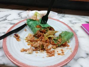 vegan burrito fill with the vegan chili at Ruffage Natural Foods in Honolulu