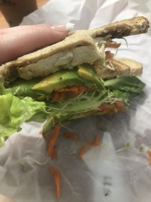 Non chicken sandwich with avocado  at Ruffage Natural Foods in Honolulu