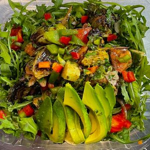 Roasted Brussels Sprouts Salad with the additional topping "Avocado" at HANDHELDZ in Bethlehem